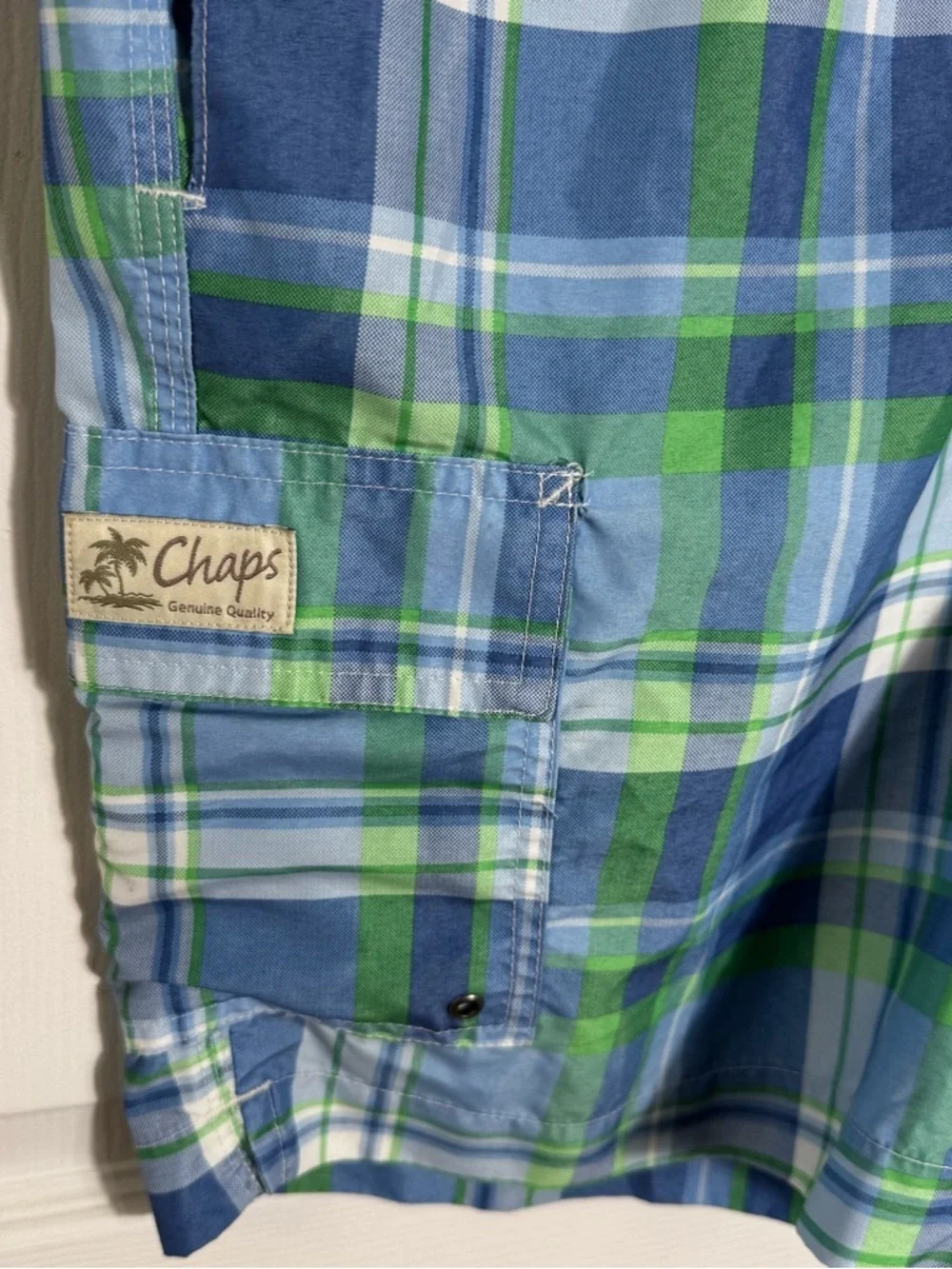 Chaps Ralph Lauren Plaid Swim Trunks XL Blue Green Lined